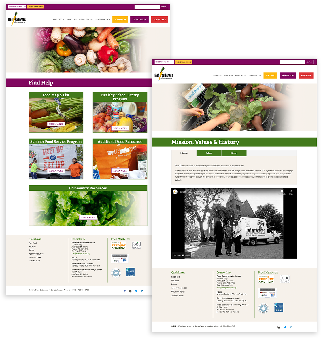 Food Gatherers website pages