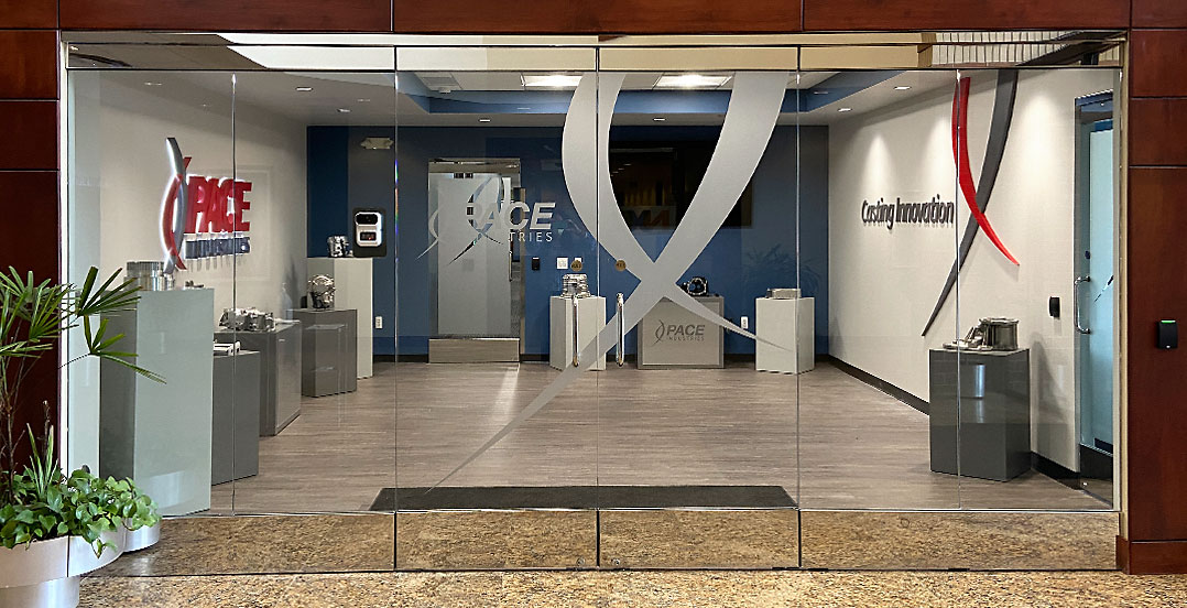 Pace Novi Headquarters Glass Wall with Logo